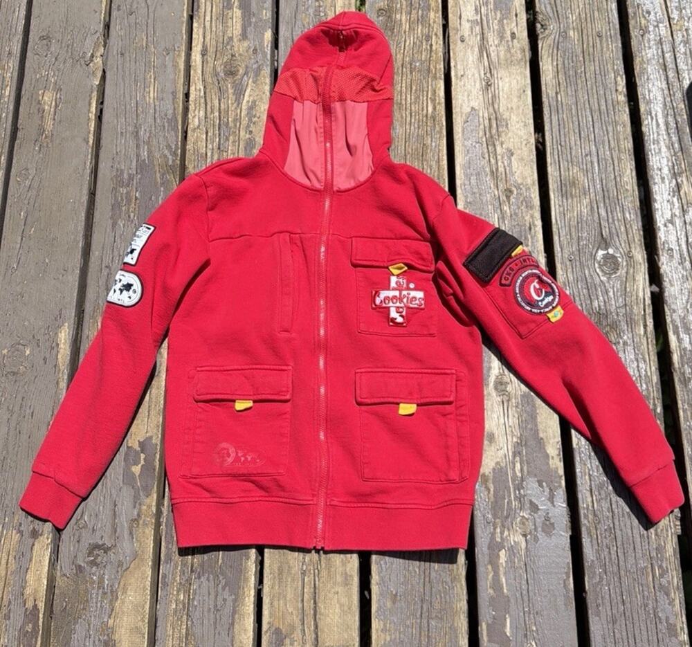 Cookies SF Utility Cargo Zip Hoodie Red Patch Streetwear Hype Skate Mens Size M